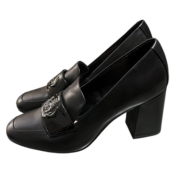 Taryn Rose Shoes - Taryn Rose Hadlee blossom black leather heeled loafers